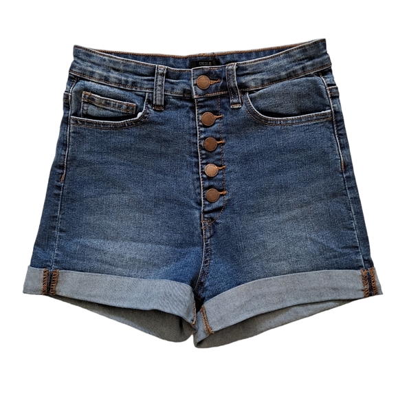 chiqle Pants - Chiqle short cuffed high waist button fly blue denim shorts